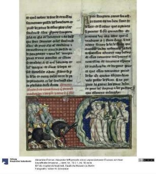 Alexander-Roman. Alexander trifft jenseits eines unpassierbaren Flusses ein Heer bewaffneter Amazonen