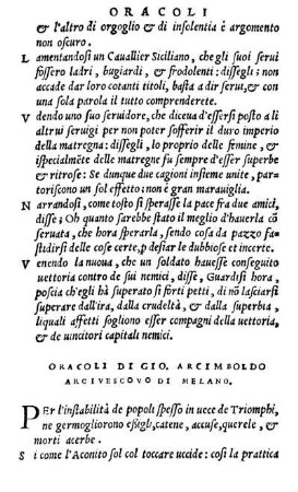 Oracoli Di Gio. Arcimboldo Arcivescovo Di Melano.