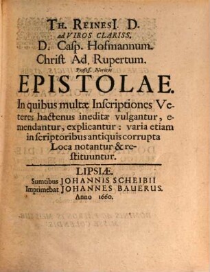 Epistolae ad Casp. Hoffmannum