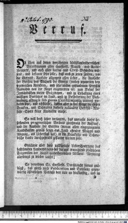 Verruf. : Gegeben in der churfürstl. Haupt- und Residenzstadt München den 8ten Oktober 1790. Churpfalzbaierische obere Landesregierung. Joh. M. Prandl, Churfürstl. oberer Landes Regierungs-Sekretär.