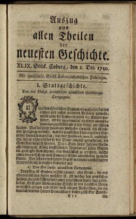 XLIX. Stück. Coburg, den 2. Dec. 1750.