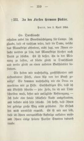 333. An den Fürsten Hermann Pückler
