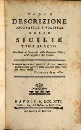 Della Descrizione Geografica E Politica Delle Sicilie, 4