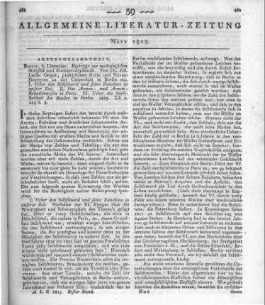 Casper, J. L.: Beyträge zur medicinischen Statistik und Staatsarzneykunde. I. Ueber den Selbstmord und seiner Zunahme in unsrer Zeit. II. Das Armen- und Armen-Krankenwesen in Paris. III. Ueber die Sterblichkeit der Kinder in Berlin. Berlin: Dümmler 1825
