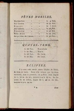Fêtes Mobiles. - Eclipses.
