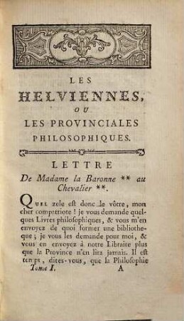 Les Helviennes Ou Lettres Provinciales Philosophiques, 1