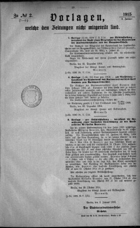 Anlage: zu No.2 (7-9), Vorlagen, welche den Zeitungen nicht mitgeteilt sind