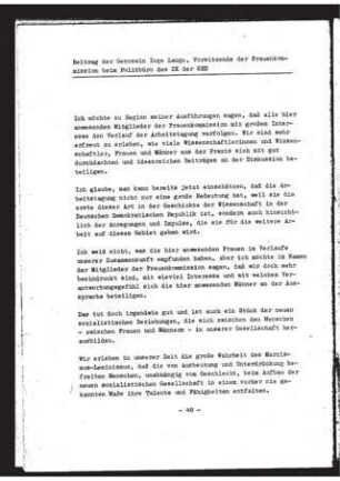 Beitrag der Genossin Inge Lange, Vorsitzende der Frauenkommission beim Politbüro des ZK der SED