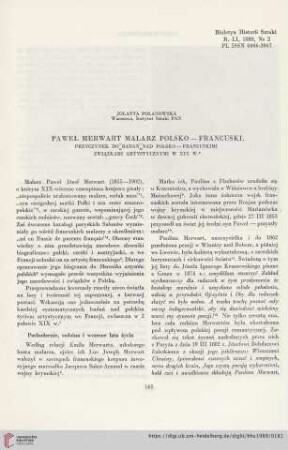 51: Paweł Merwart malarz polsko-francuski : Przyczynek do badań nad polsko-francuskini związkami artystycznymi w XIX w