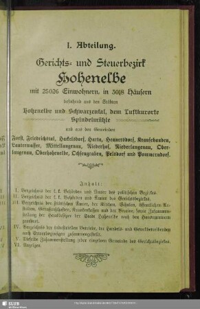I. Abteilung. Gerichts- und Steuerbezirk Hohenelbe