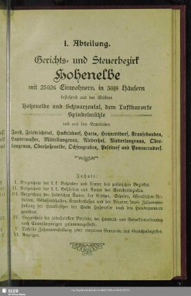 I. Abteilung. Gerichts- und Steuerbezirk Hohenelbe