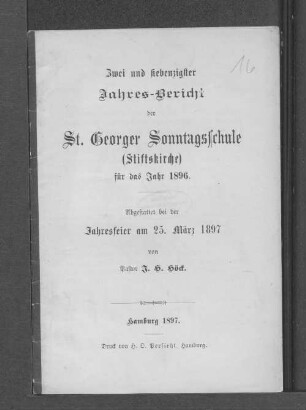 72.1896(1897): Jahres-Bericht der St. Georger Sonntagsschule (Stiftskirche) für das Jahr ...