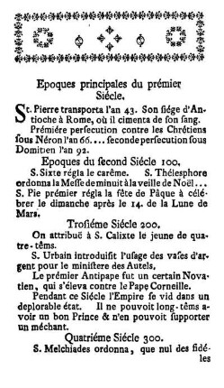 Epoques principales du prémier Siécle.