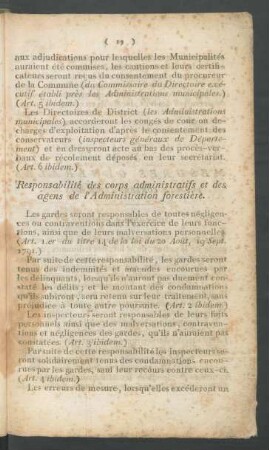 Responsabilité des corps administratifs et des agens de l'Administration forestière