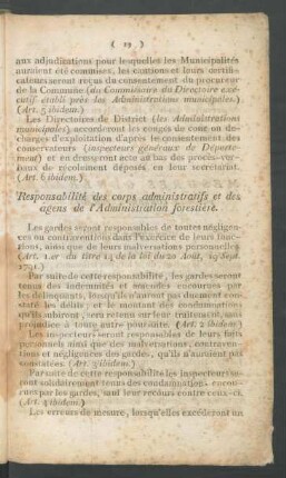Responsabilité des corps administratifs et des agens de l'Administration forestière