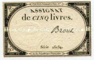 Frankreich, Assignat 5 Livres