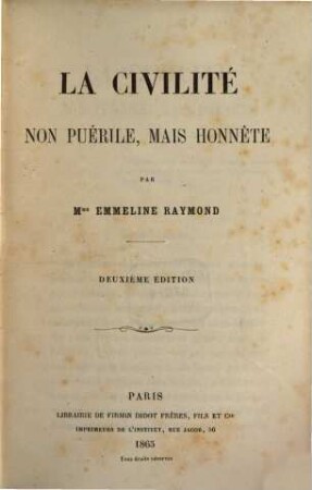 La civilité non puérile, mais honnête