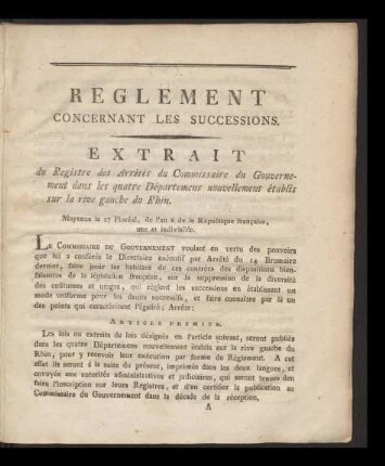 Règlement concernant les successions