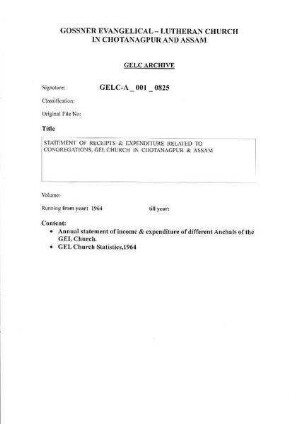 Statements of Receipts & Expenditure related to Congregations, GEL CHURCH