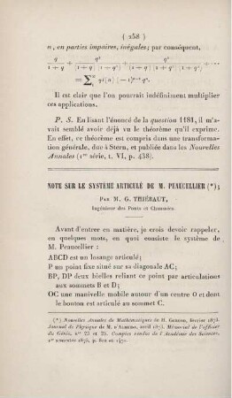 Note sur le système articulé de M. Peaucellier.