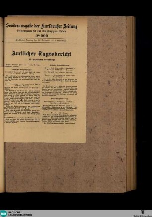 Karlsruher Zeitung, Sonderausgabe No. 909, Amtlicher Tagesbericht vom 16. September