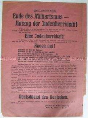 Antisemitisches Flugblatt des "Ausschusses für Volksaufklärung" aus Anlass der Novemberrevolution 1918