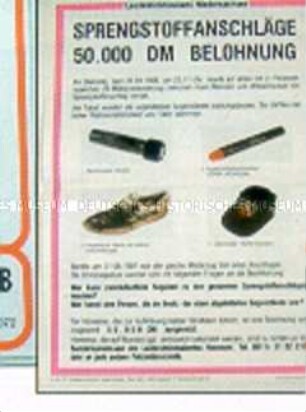 Fahndungsplakat des Landeskriminalamtes Niedersachsen vom April 1988 wegen Sprengstoffanschlägen auf US-Einrichtungen