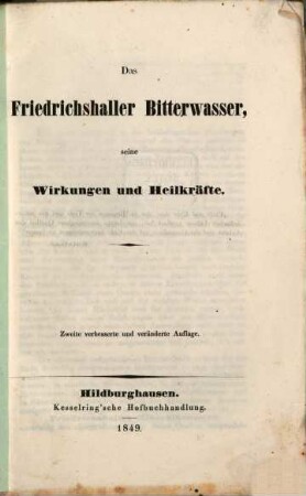 Das Friedrichshaller Bitterwasser, seine Wirkungen und Heilkräfte