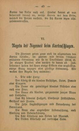 VI. Regeln der Zigeuner beim Kartenschlagen