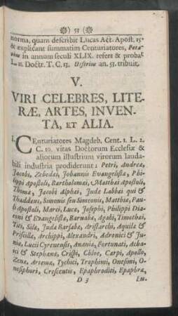 V. Viri Celebres, Literae, Artes, Inventa, Et Alia.