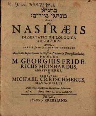 [...] Sive De Nasiraeis Dissertatio Philologica Secunda