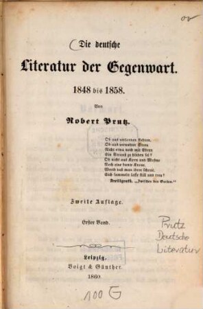 Die deutsche Literatur der Gegenwart : 1848 bis 1858. Von Robert Prutz. 1