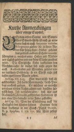 Kurtze Anmerckungen über einige Capitel