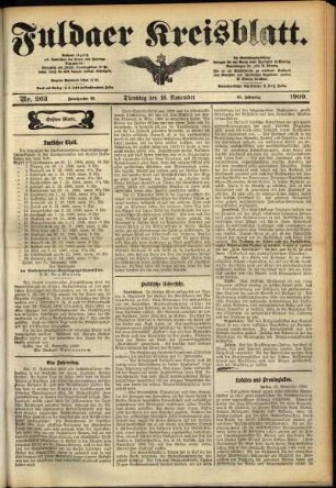 Erste Ausgabe vom Dienstag, den 16. November 1909.