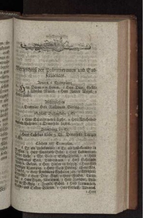 Verzeichniß der Pränumeranten und Subscribenten