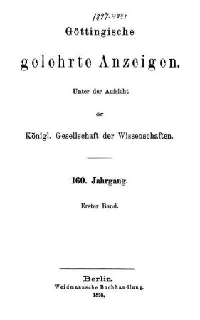 160,1: Göttingische gelehrte Anzeigen