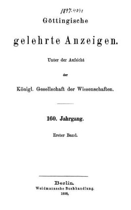 160,1: Göttingische gelehrte Anzeigen