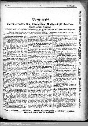 Vereinsregister : Verzeichnis der in das Vereinsregister des königlichen Amtsgerichts Dresden eingetragenen Vereine