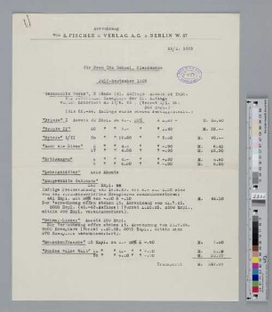 Abrechnung für Juli-September 1925 an Ida Dehmel