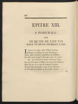 Epitre XIII. A Podewils: Sur Ce Qu'On Ne Fait Pas Tout Ce Qu'On Pourroit Faire.