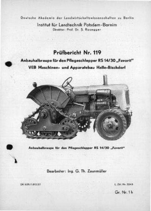 Anbauhalbraupe für Pflegeschlepper RS 14/30 „Favorit"