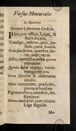 A7r-A7v, Versus Memoriales in Materias.