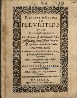 Dispvtatio Medica De Plevritide