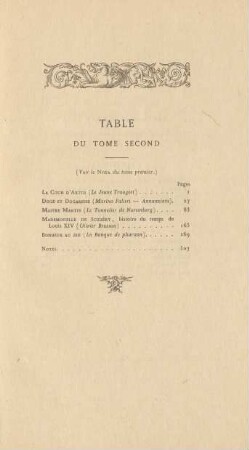 Table du tome second