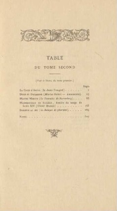 Table du tome second
