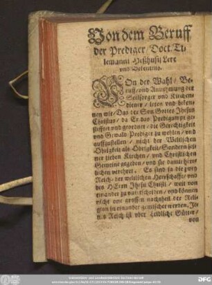 Von dem Beruff der Prediger/ Doct. Tillemanni Heßhusii Lere vnd Bekentnis.