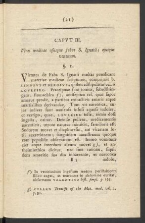 Caput III. Vires medicae ususque fabae S. Ignatii; ejusque venenum