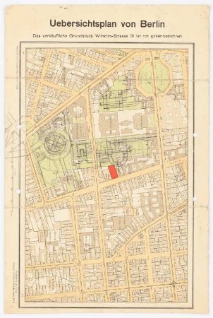 Übersichtsplan von Berlin Zum Projekt gehörend: Otto Kohtz, Hochhäuser Wilhelmstraße (Ministergärten), Leipziger Platz: Übersichtsplan Leipziger Platz, Ministergärten 1:4000