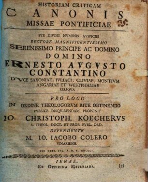 Historiam criticam canonis missae pontificiae