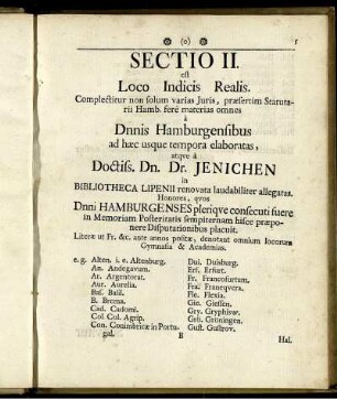 Sectio II. est Loco Indicis Realis.
